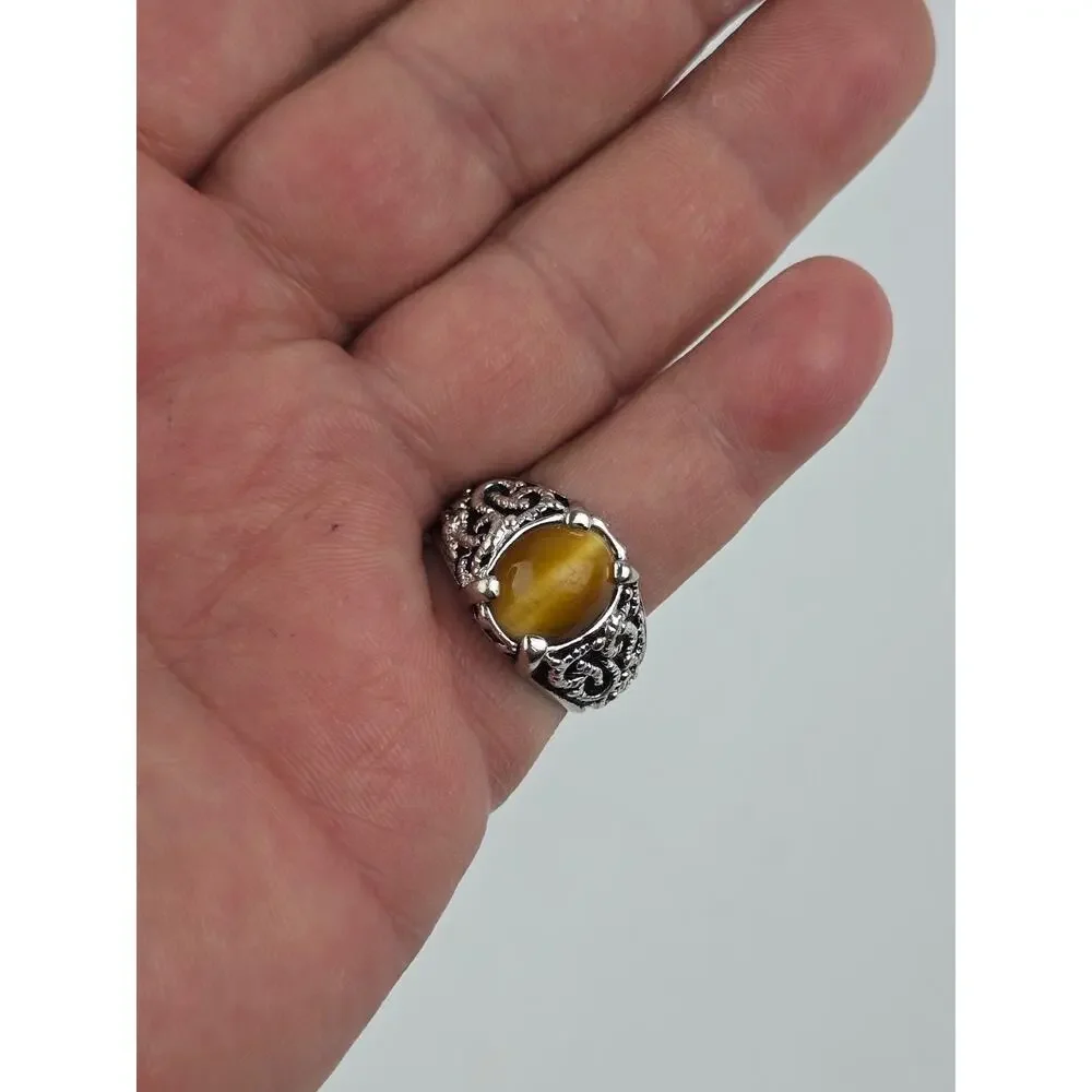 Men's Tiger's Eye sterling silver ring Medieval design Size 9.5 Tribal